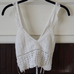 thrifted white crochet tank